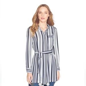 Navy and white striped belted top